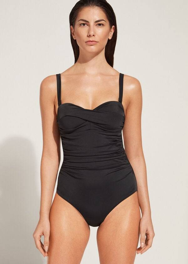 Stroje Kąpielowe Damskie Calzedonia Watowany One-Piece Roma Czarne | PL2185RW