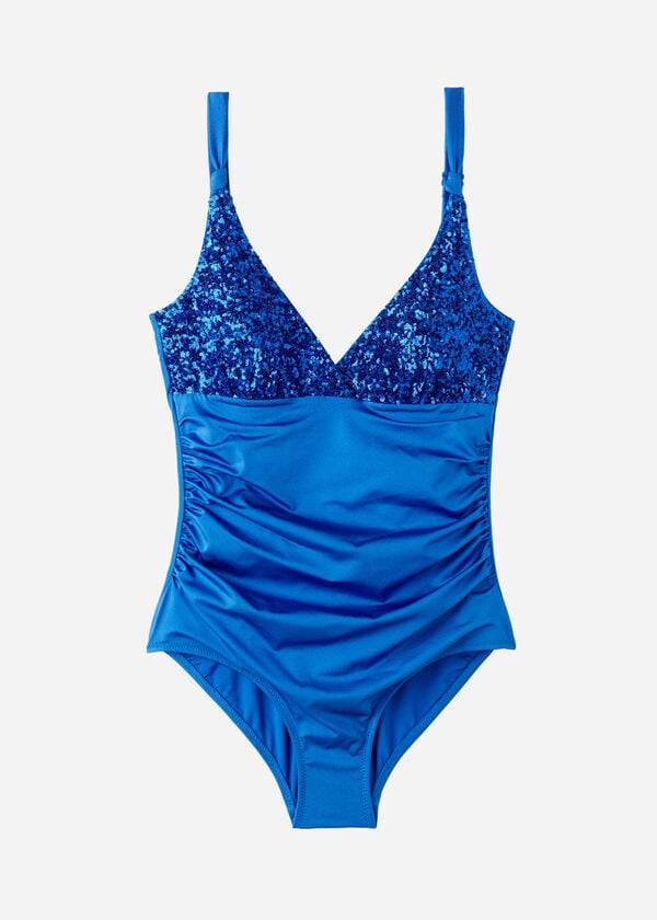 Stroje Kąpielowe Damskie Calzedonia Watowany One-Piece Shaping-Effect Cannes Niebieskie | PL2189IS